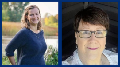 Headshot of Sherry and Vanessa with a dark blue border