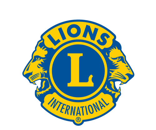 Lions Club logo (Royal blue and yellow crest with lion heads on both sides and the word Lions across the top, "International" at the bottom and the letter L in the center.